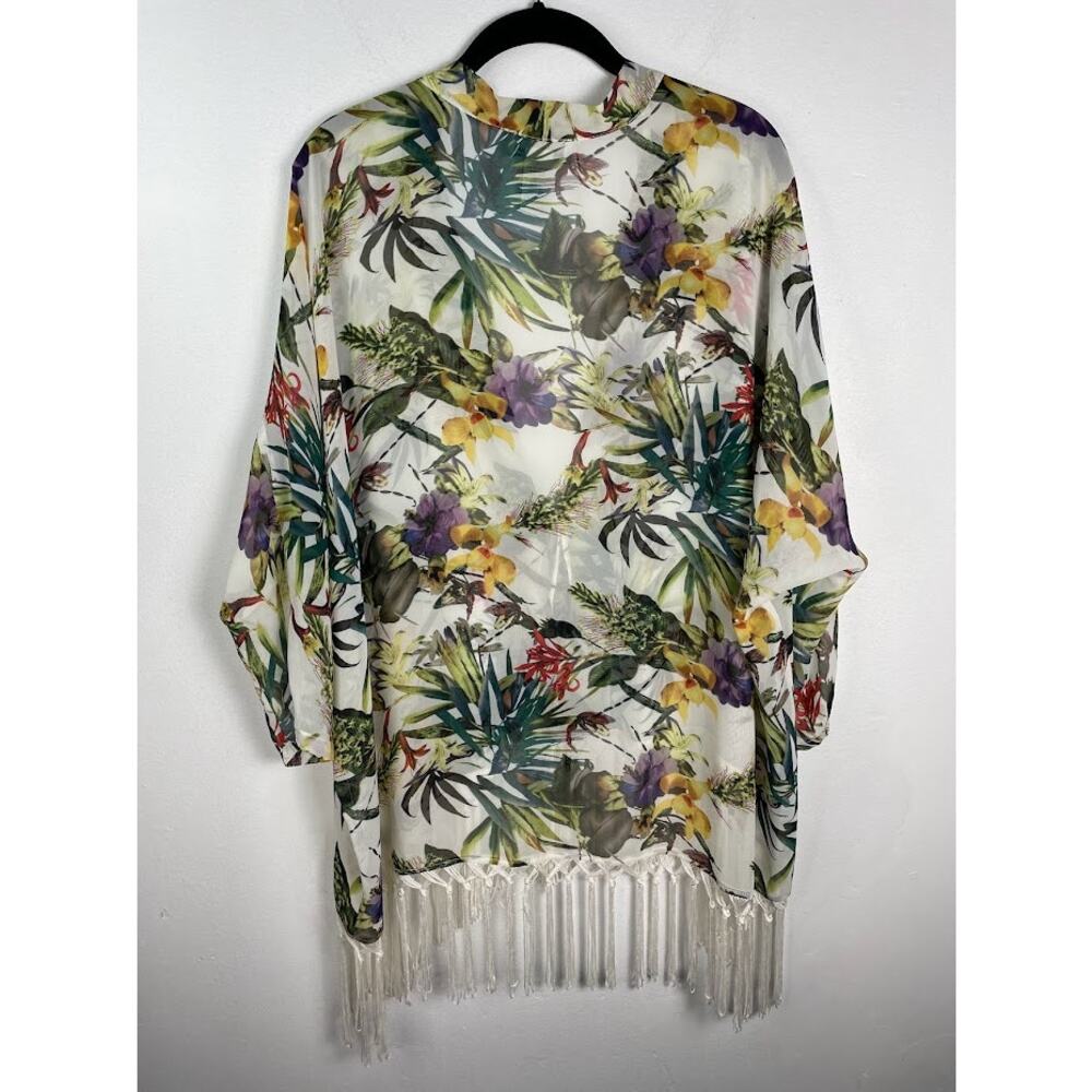 Swimsuit Coverup Tropical Floral Beach Kimono Womens Small Open Over Sized Top - Picture 7 of 12